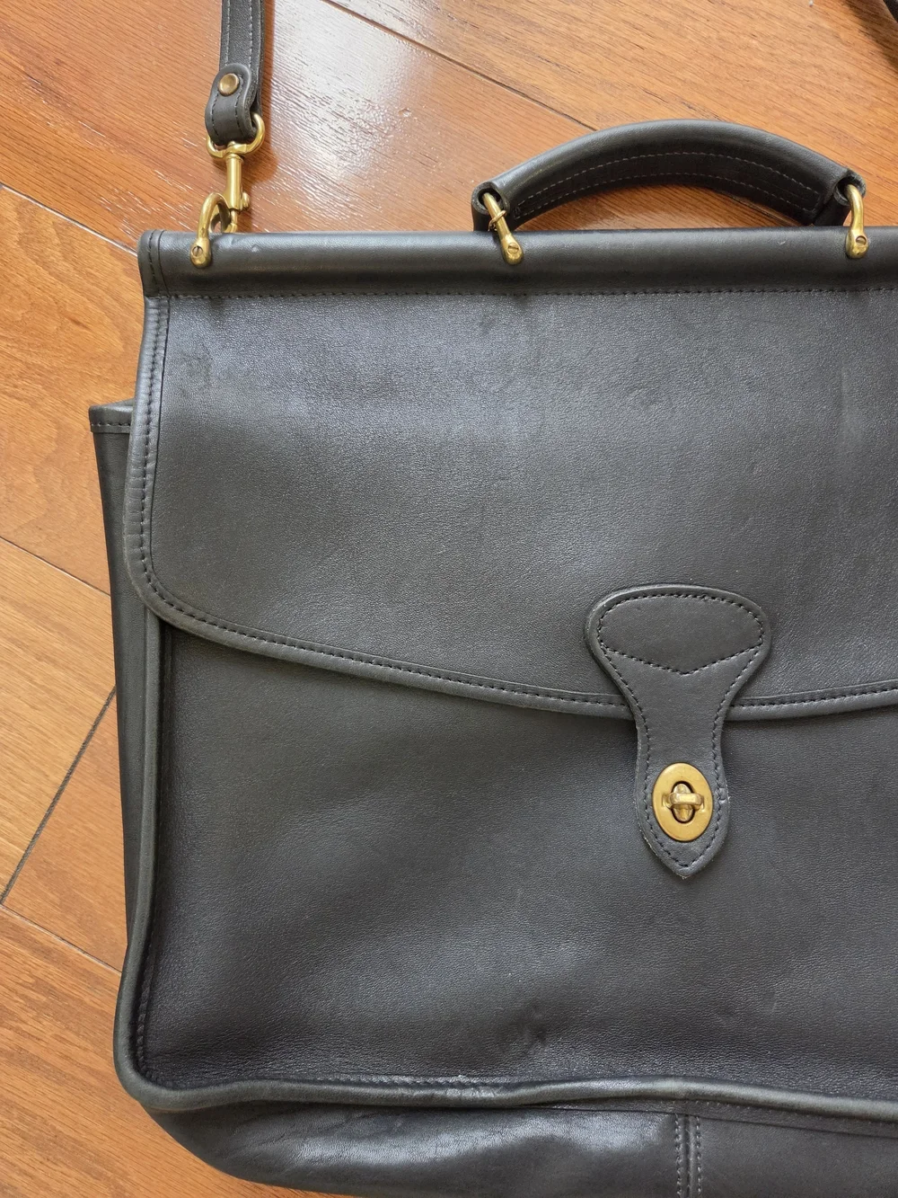 Vintage Jack Georges 1990's Black Leather Briefcase University Collection Laptop